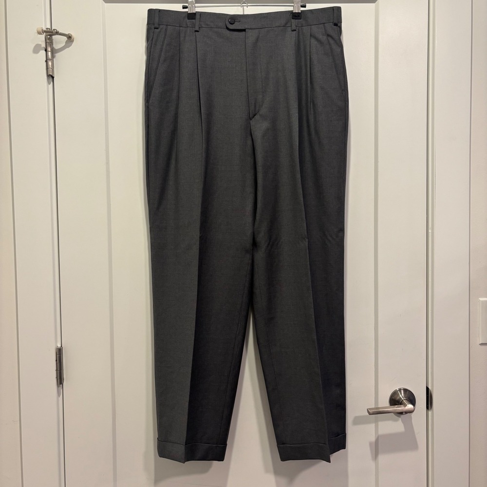 Zanella Austin Loro Piana Tasmanian Super 130s Wool Pleated Cuffed Pants Gray 34